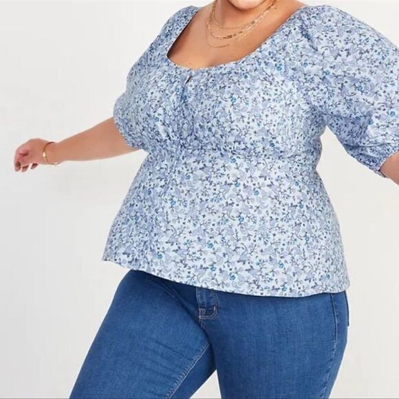 Old Navy Floral Puff-Sleeve Smocked Button Down Blouse Size  S - Picture 1 of 10
